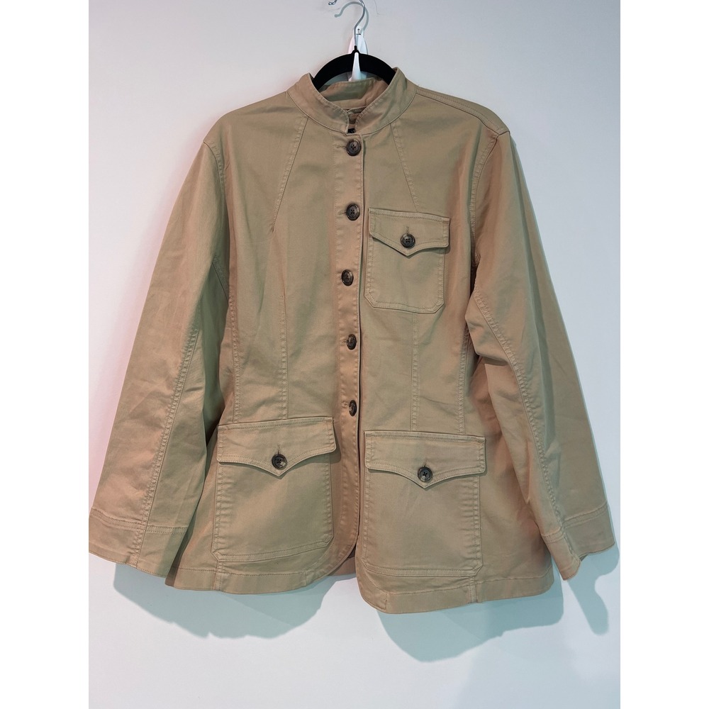 Lauren Ralph Lauren Women's Plus Tan Khaki Cotton Utility Safari Jacket Blazer